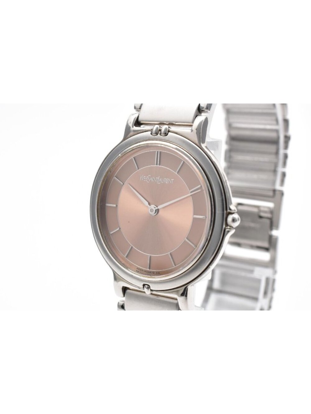 Saint Laurent Round Quartz Dress Watch Pink Dial Stainless Steel